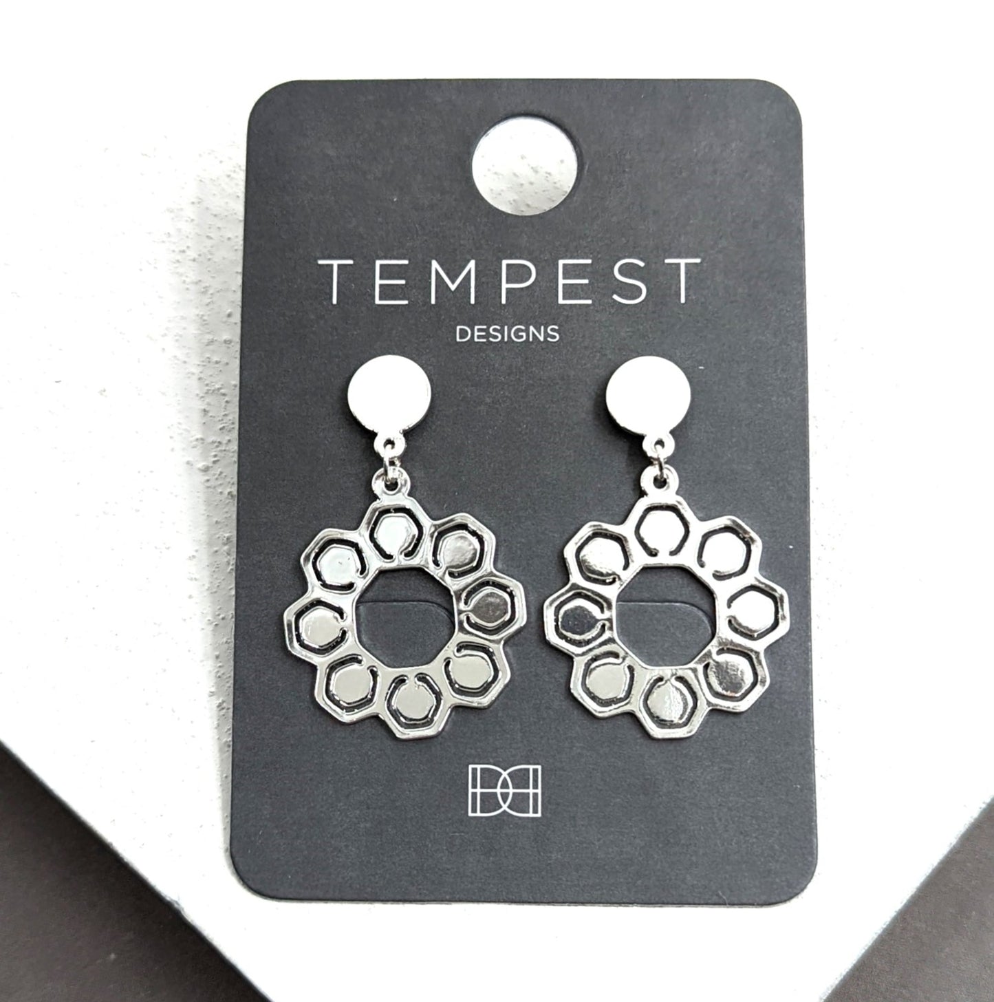 Hexagon Ring Earrings - Silver