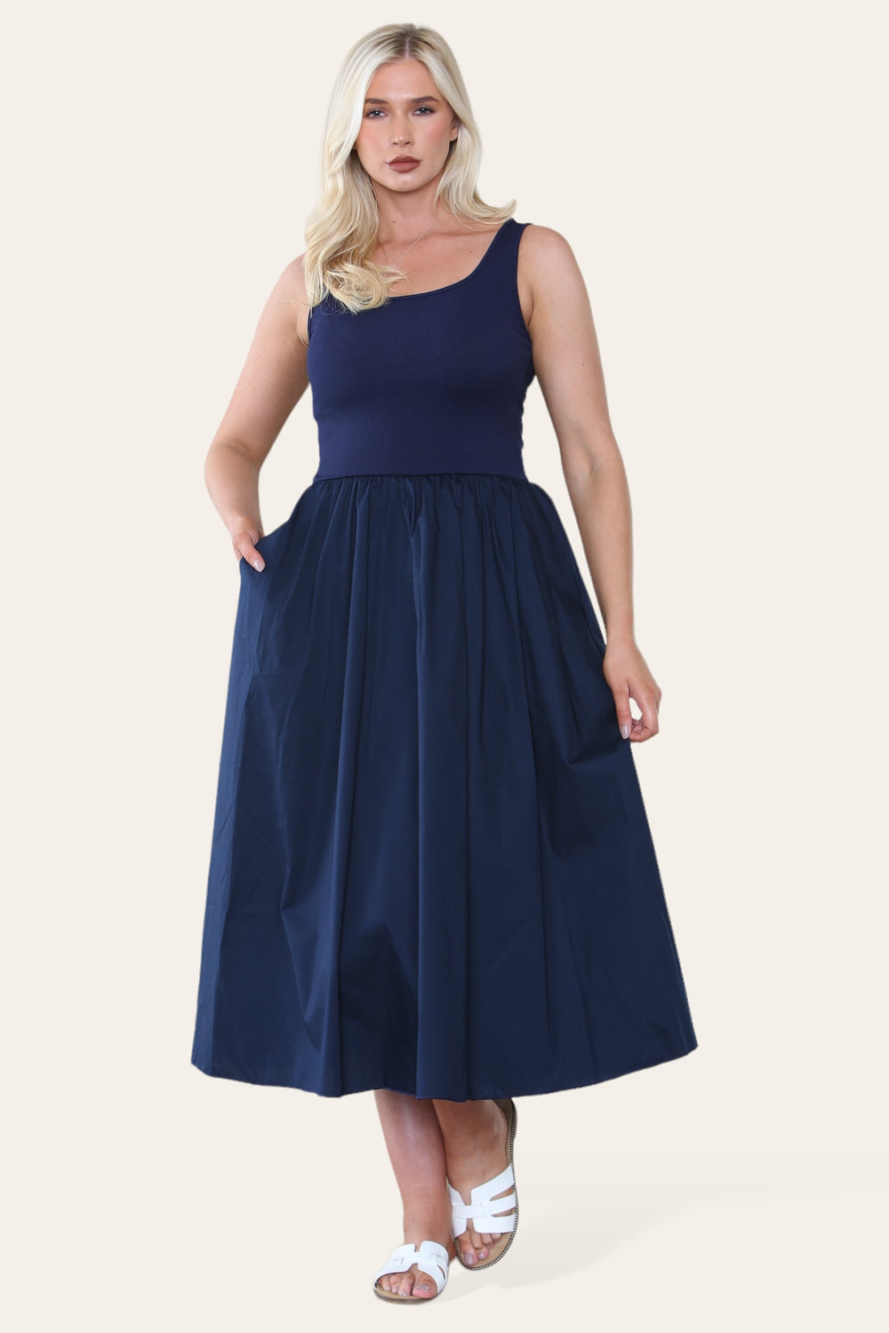 TYLA Ribbed Vest Dress with Pockets