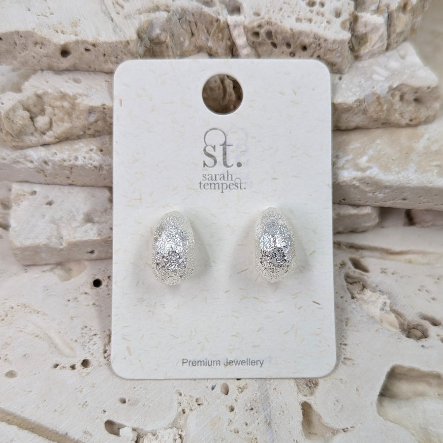 Textured Sparkle Curved Hoop - Silver