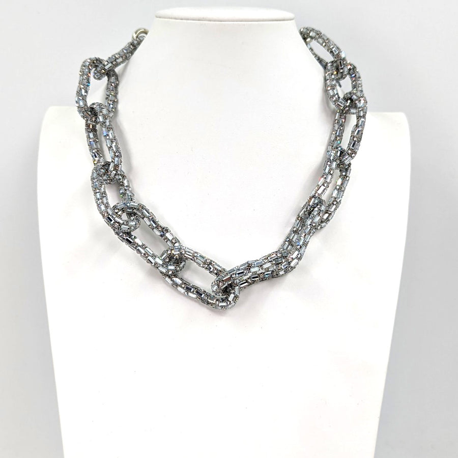 Baguette Crystal Rope-Link Necklace - Silver