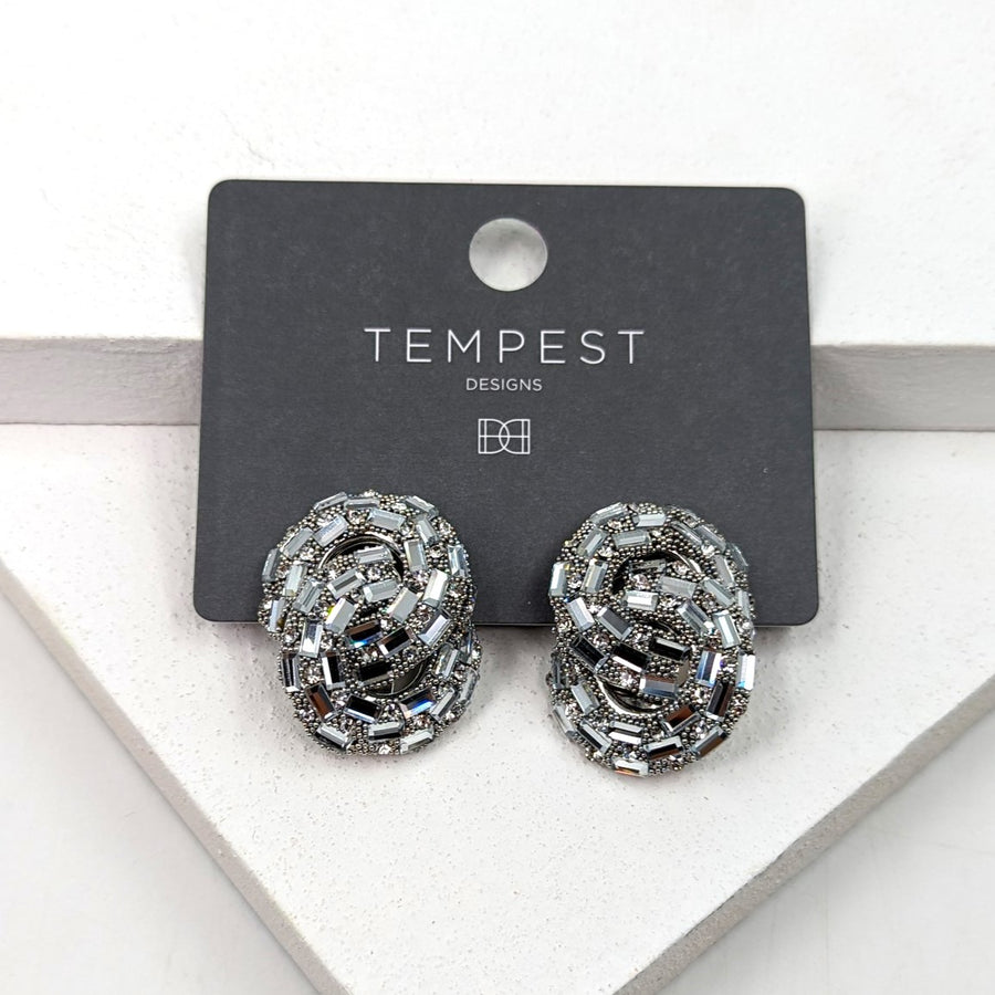 Baguette Crystal Statement Earrings - Silver