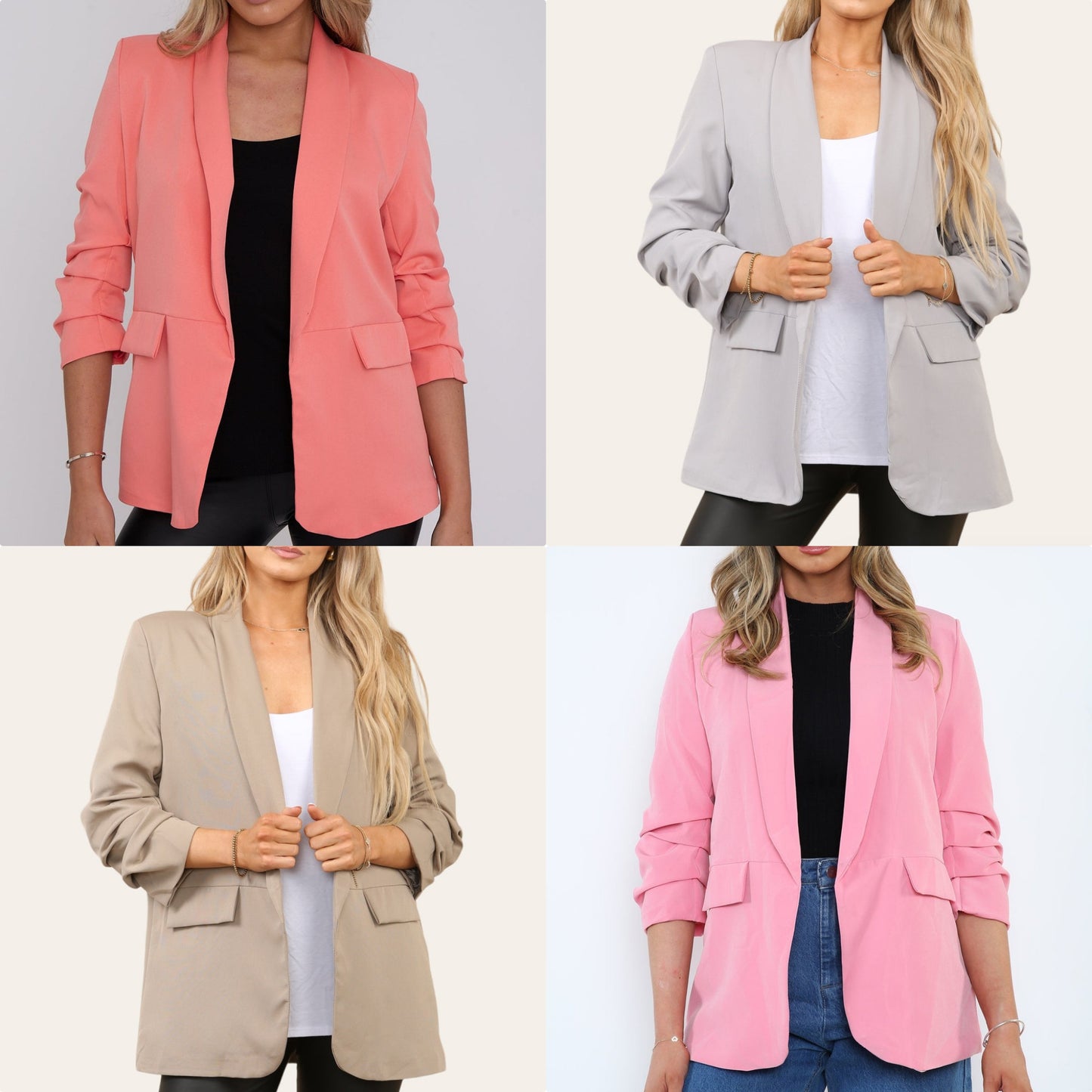 INDIE 3/4 Rouched Sleeve Blazer