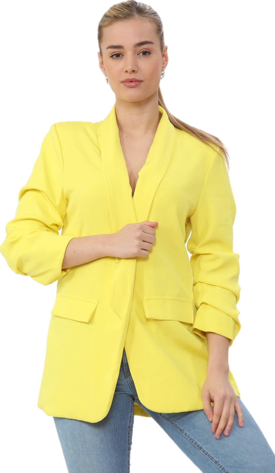 INDIE 3/4 Rouched Sleeve Blazer