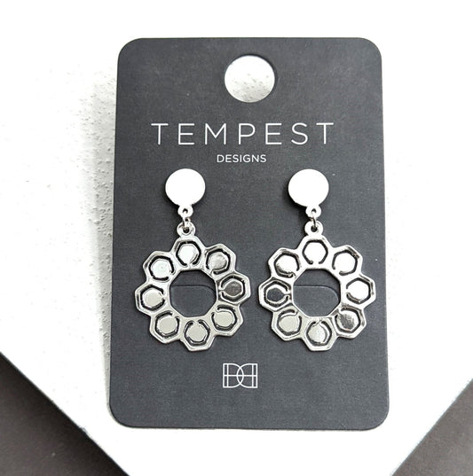 Hexagon Ring Earrings - Silver