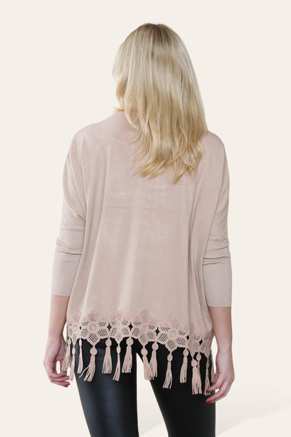 KATRINA Lace Detailed Knit with Tassels - CAMEL