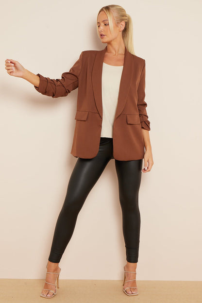 INDIE 3/4 Rouched Sleeve Blazer
