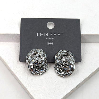 Baguette Crystal Statement Earrings - Silver